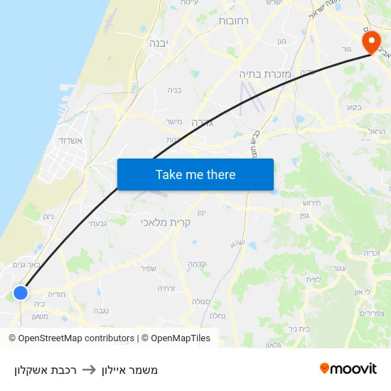 רכבת אשקלון to משמר איילון map