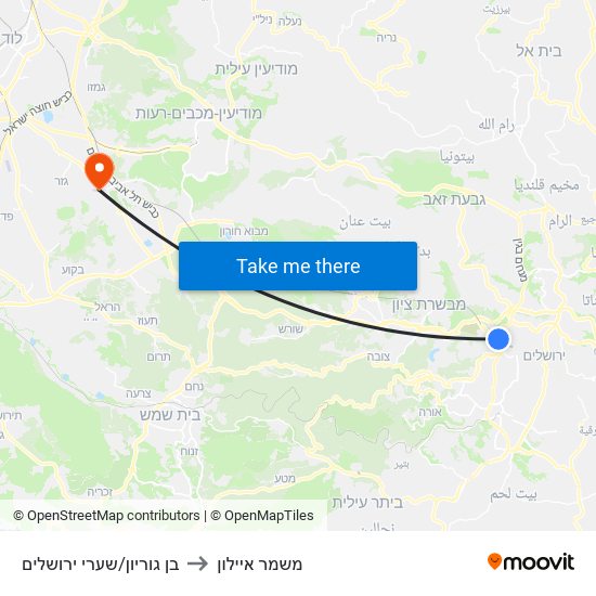 בן גוריון/שערי ירושלים to משמר איילון map