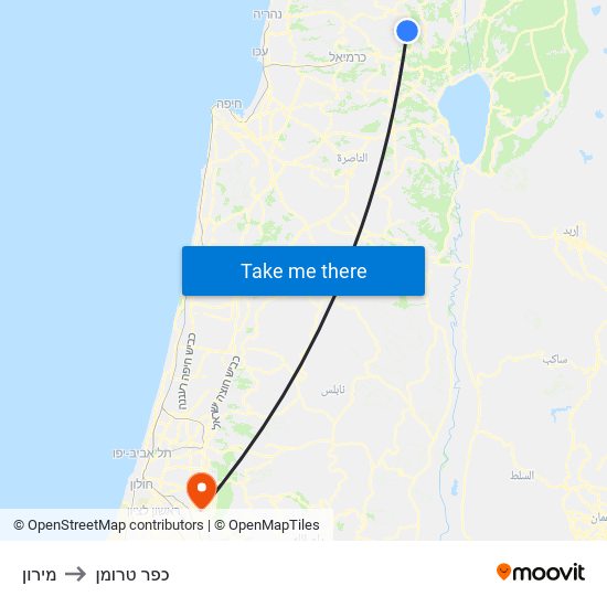 מירון to כפר טרומן map