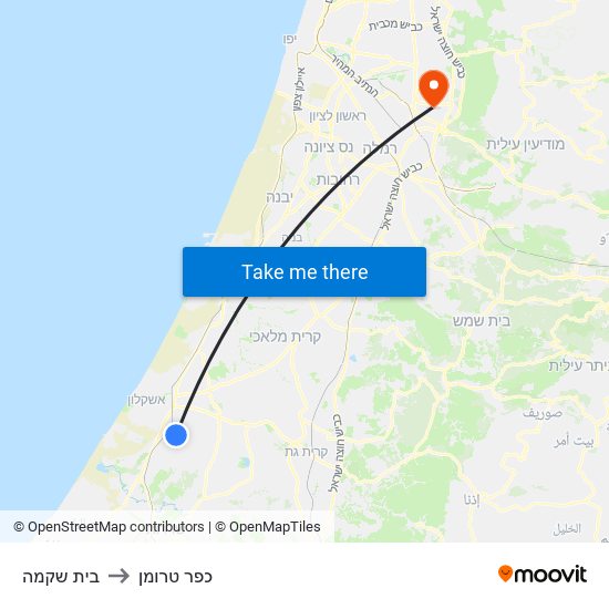 בית שקמה to כפר טרומן map