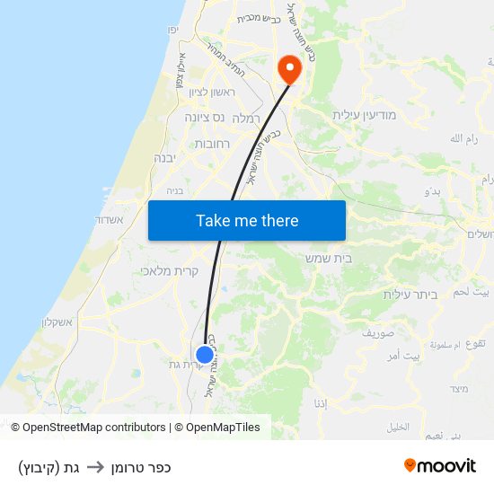 גת (קיבוץ) to כפר טרומן map