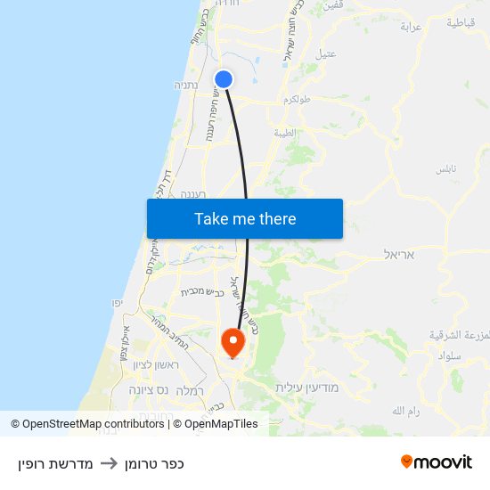 מדרשת רופין to כפר טרומן map