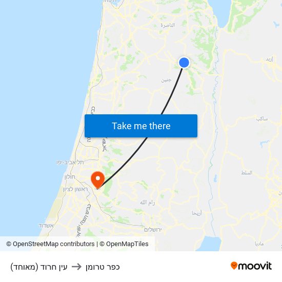 עין חרוד (מאוחד) to כפר טרומן map