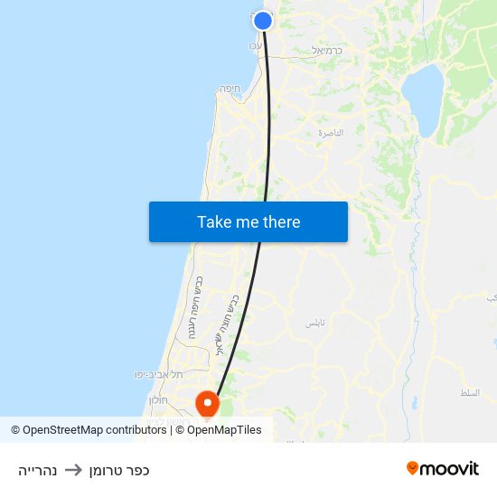 נהרייה to כפר טרומן map