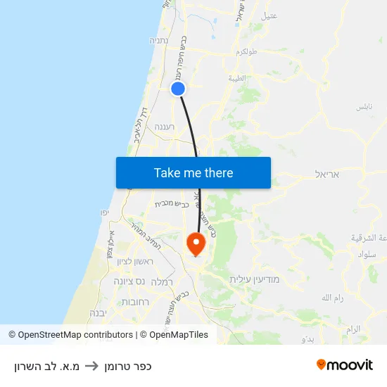 מ.א. לב השרון to כפר טרומן map