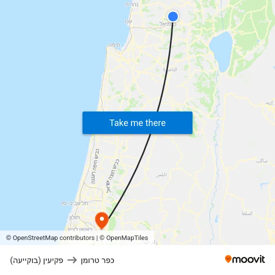 פקיעין (בוקייעה) to כפר טרומן map