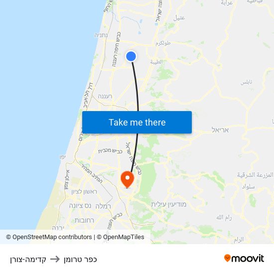 קדימה-צורן to כפר טרומן map