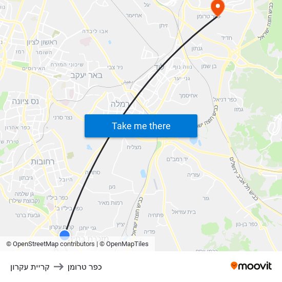 קריית עקרון to כפר טרומן map