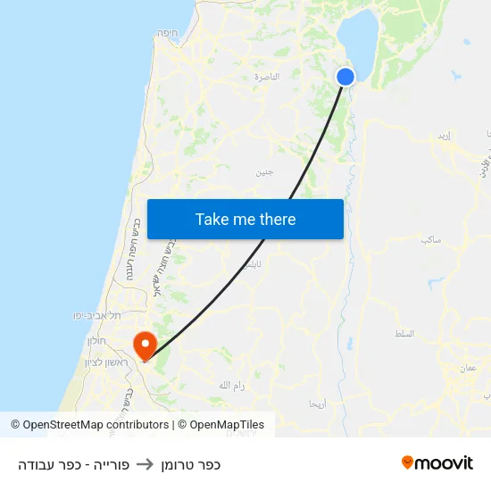 פורייה - כפר עבודה to כפר טרומן map