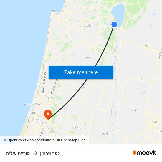 פורייה עילית to כפר טרומן map