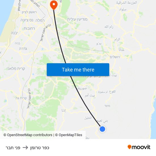 פני חבר to כפר טרומן map