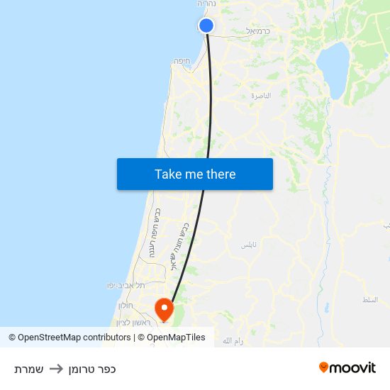 שמרת to כפר טרומן map