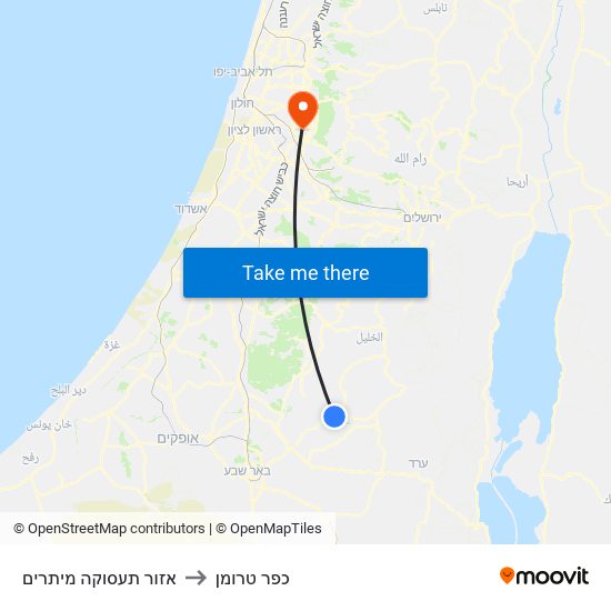 אזור תעסוקה מיתרים to כפר טרומן map