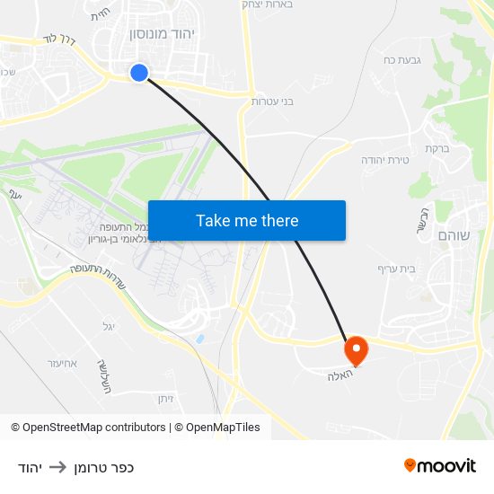 יהוד to כפר טרומן map