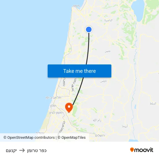 יקנעם to כפר טרומן map