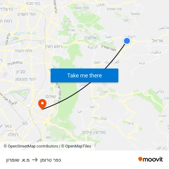 מ.א. שומרון to כפר טרומן map
