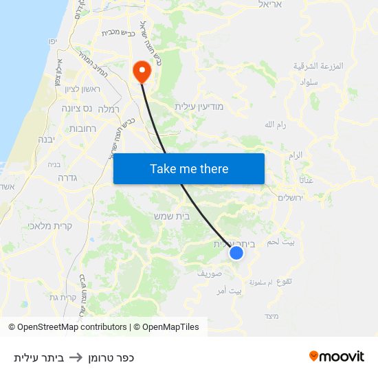 ביתר עילית to כפר טרומן map