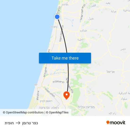 חופית to כפר טרומן map