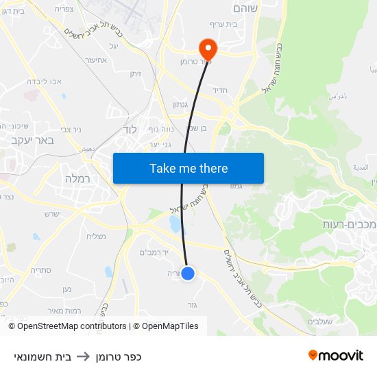 בית חשמונאי to כפר טרומן map