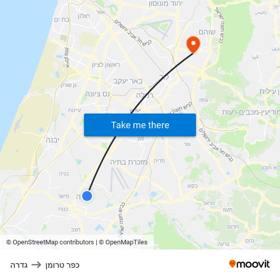 גדרה to כפר טרומן map