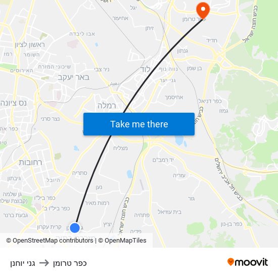 גני יוחנן to כפר טרומן map