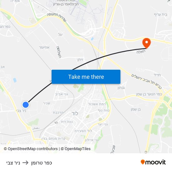 ניר צבי to כפר טרומן map