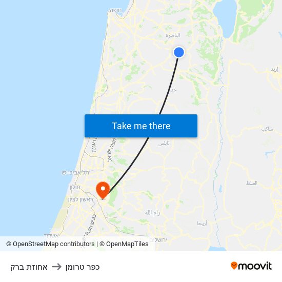 אחוזת ברק to כפר טרומן map