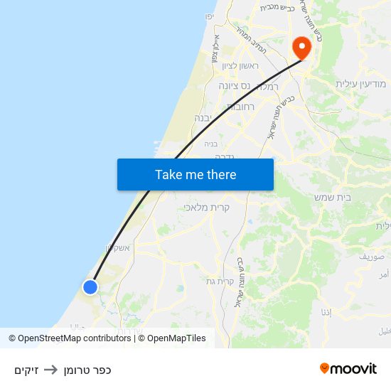 זיקים to כפר טרומן map