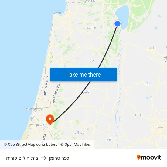 בית חולים פוריה to כפר טרומן map