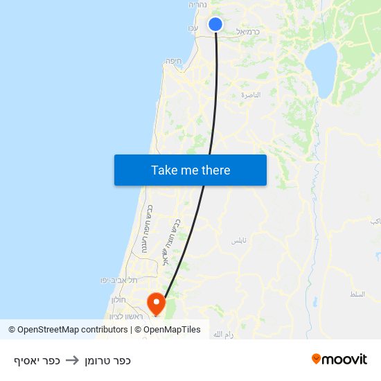 כפר יאסיף to כפר טרומן map