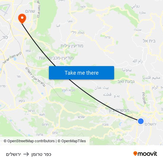 ירושלים to כפר טרומן map