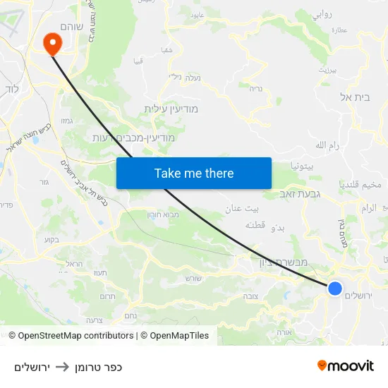 ירושלים to כפר טרומן map