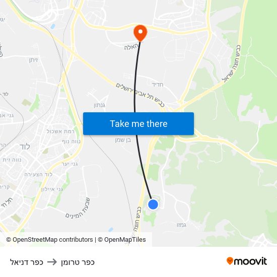 כפר דניאל to כפר טרומן map