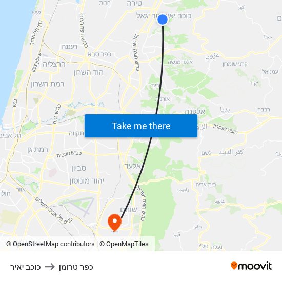 כוכב יאיר to כפר טרומן map