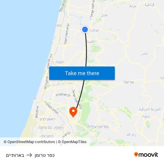 בארותיים to כפר טרומן map