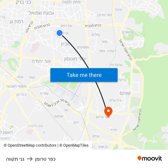 גני תקווה to כפר טרומן map