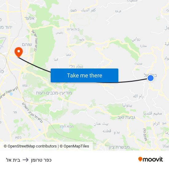 בית אל to כפר טרומן map