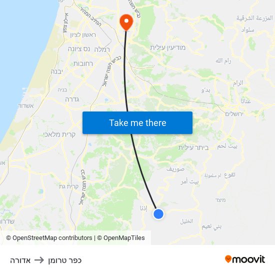 אדורה to כפר טרומן map