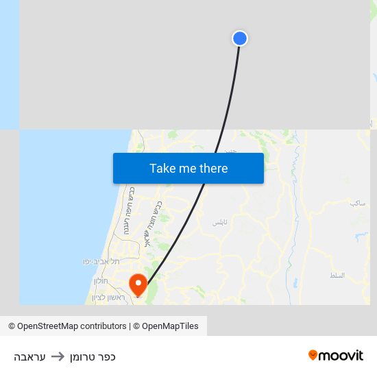 עראבה to כפר טרומן map