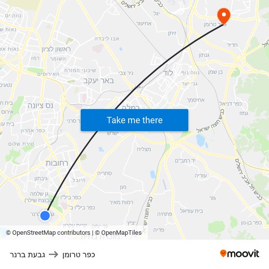 גבעת ברנר to כפר טרומן map