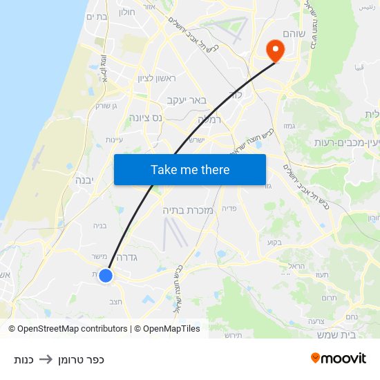 כנות to כפר טרומן map