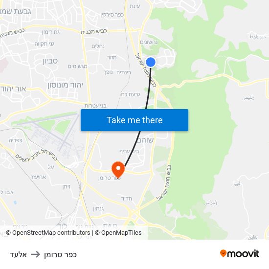 אלעד to כפר טרומן map