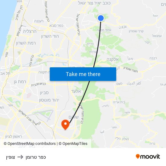 צופין to כפר טרומן map