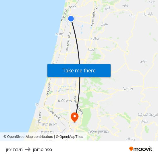 חיבת ציון to כפר טרומן map