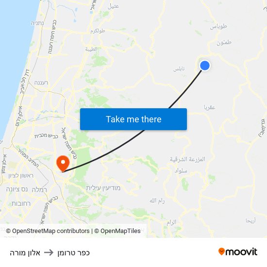 אלון מורה to כפר טרומן map