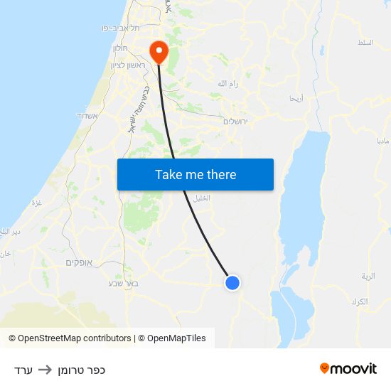 ערד to כפר טרומן map