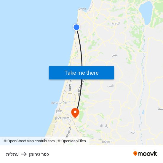 עתלית to כפר טרומן map