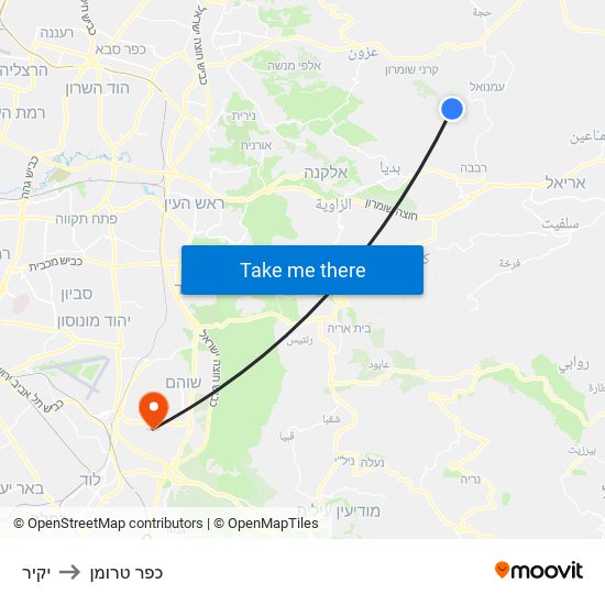 יקיר to כפר טרומן map