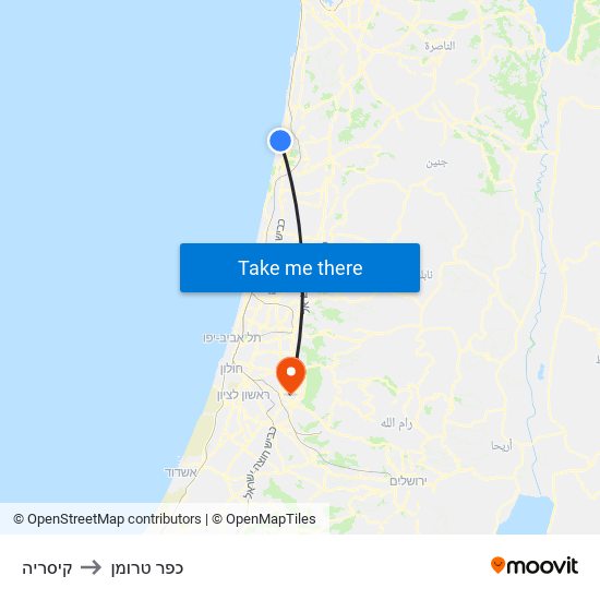 קיסריה to כפר טרומן map