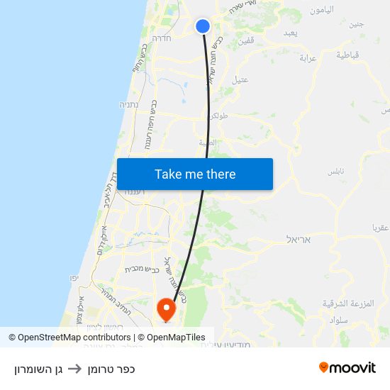 גן השומרון to כפר טרומן map